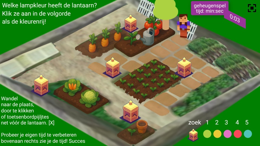 Zapp: Lantaarns MINECRAFT kenney tuin: zoek kleurcirkels in volgorde, tijd min:sec | ZIM JavaScript Canvas Framework - Code Creativity