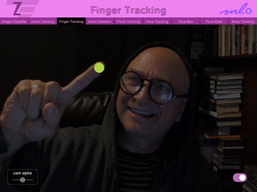 Zapp: <span style=color:#995599>018</span><br>ZIM - ML5 Finger Tracking | ZIM JavaScript Canvas Framework - Code Creativity