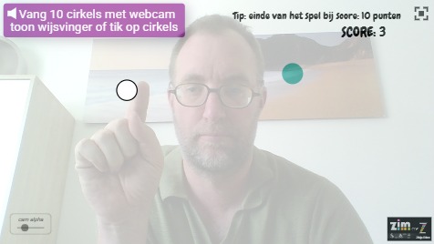 Zapp: ZIM+ml5js : vang 10 cirkcels met webcam wijsvinger (NL) (+ touch klik ook) | ZIM JavaScript Canvas Framework - Code Creativity