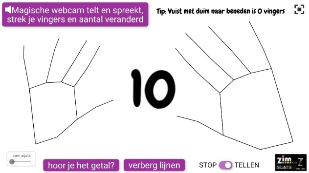 Zapp: Magische webcam: telt het aantal vingers dat je toont en zegt het cijfer! | ZIM JavaScript Canvas Framework - Code Creativity