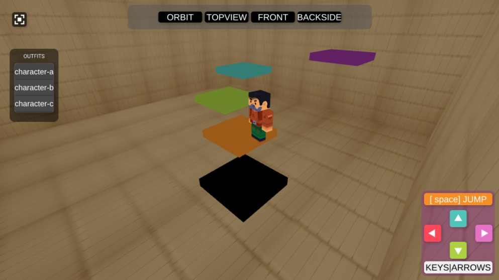 Zapp: Minecraft Man(list abc) platform GAME (keys+touchpanel+VRbutton)noCoins | ZIM JavaScript Canvas Framework - Code Creativity