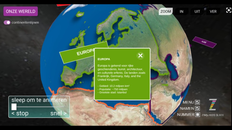 Zapp: 3D wereld klik gekleurde naamkaartjes of klik nummers en animeer stop/snel  | ZIM JavaScript Canvas Framework - Code Creativity