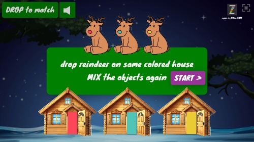 Zapp: DROPmatchMIX 3 reindeer colored nose on same colored door (ENG) | ZIM JavaScript Canvas Framework - Code Creativity