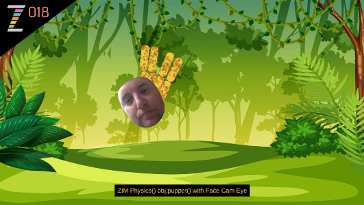 Zapp: Video face only on backing :wood + 4 arms up move (no squiggle) | ZIM JavaScript Canvas Framework - Code Creativity