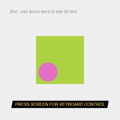 Zapp: <span style=color:#995599>Demo</span><br>HitTest with Key Press | ZIM JavaScript Canvas Framework - Code Creativity