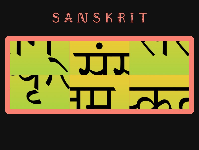 Zapp: <span style=color:#995599>Elearning</span><br>Sanskrit Scramble Puzzle | ZIM JavaScript Canvas Framework - Code Creativity