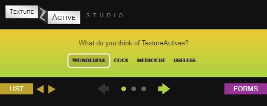 Zapp: <span style=color:#995599>TextureActive</span><br>Forms | ZIM JavaScript Canvas Framework - Code Creativity