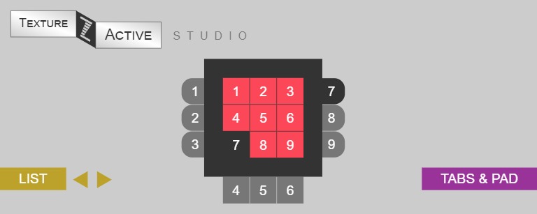 Zapp: <span style=color:#995599>TextureActive</span><br>Tabs & Pad | ZIM JavaScript Canvas Framework - Code Creativity