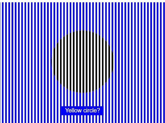 Zapp: <span style=color:#995599>Fun</span><br>Optical Illusion - seeing yellow circle | ZIM JavaScript Canvas Framework - Code Creativity